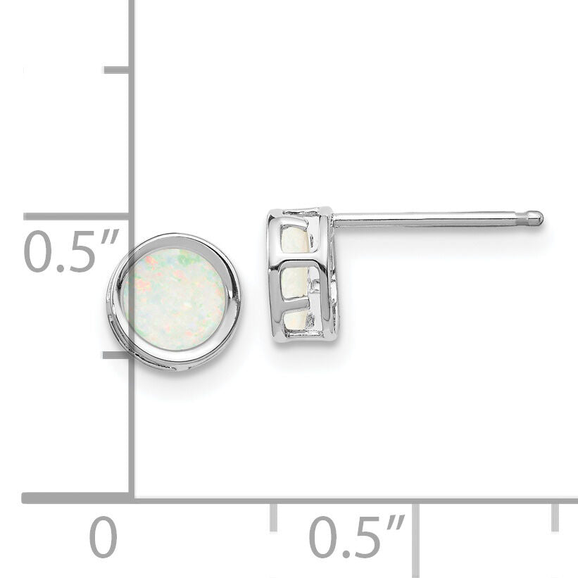 14k White Gold 5mm Bezel Opal Stud Earrings-XBE262