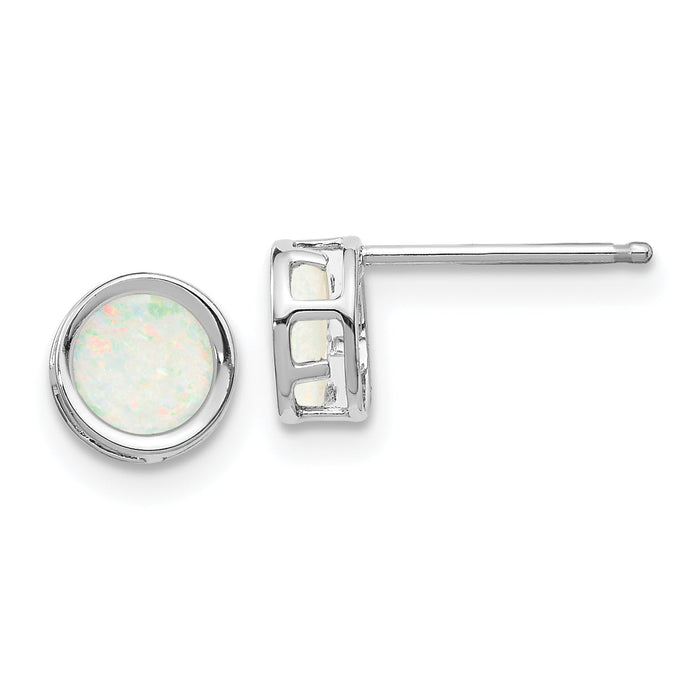 14k White Gold 5mm Bezel Opal Stud Earrings-XBE262