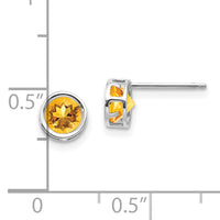 14k White Gold 5mm Bezel Citrine Stud Earrings-XBE263