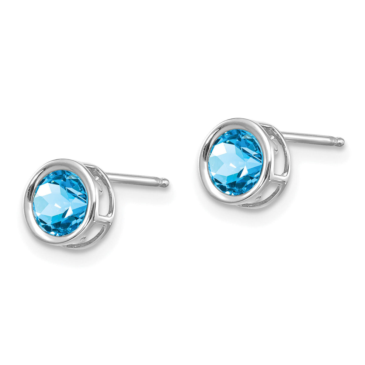 14k White Gold 5mm Bezel Blue Topaz Stud Earrings-XBE264