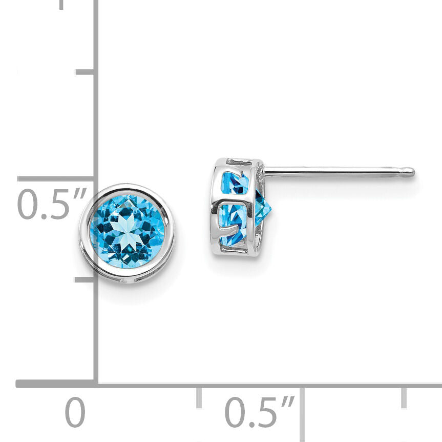 14k White Gold 5mm Bezel Blue Topaz Stud Earrings-XBE264