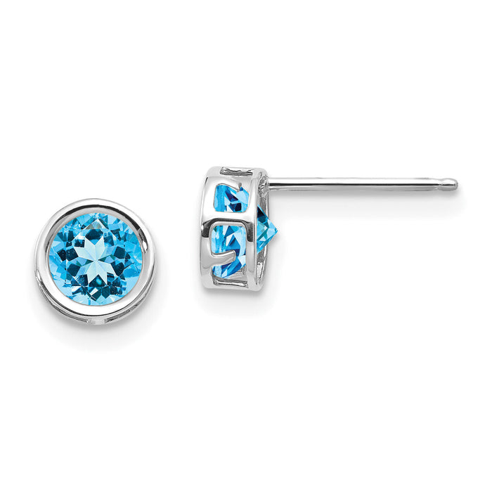 14k White Gold 5mm Bezel Blue Topaz Stud Earrings-XBE264