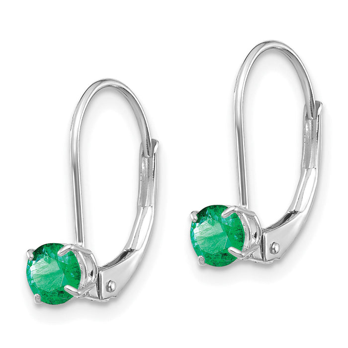 14k White Gold 4mm Round May/Emerald Leverback Earrings-XBE269