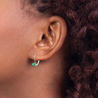 14k White Gold 4mm Round May/Emerald Leverback Earrings-XBE269
