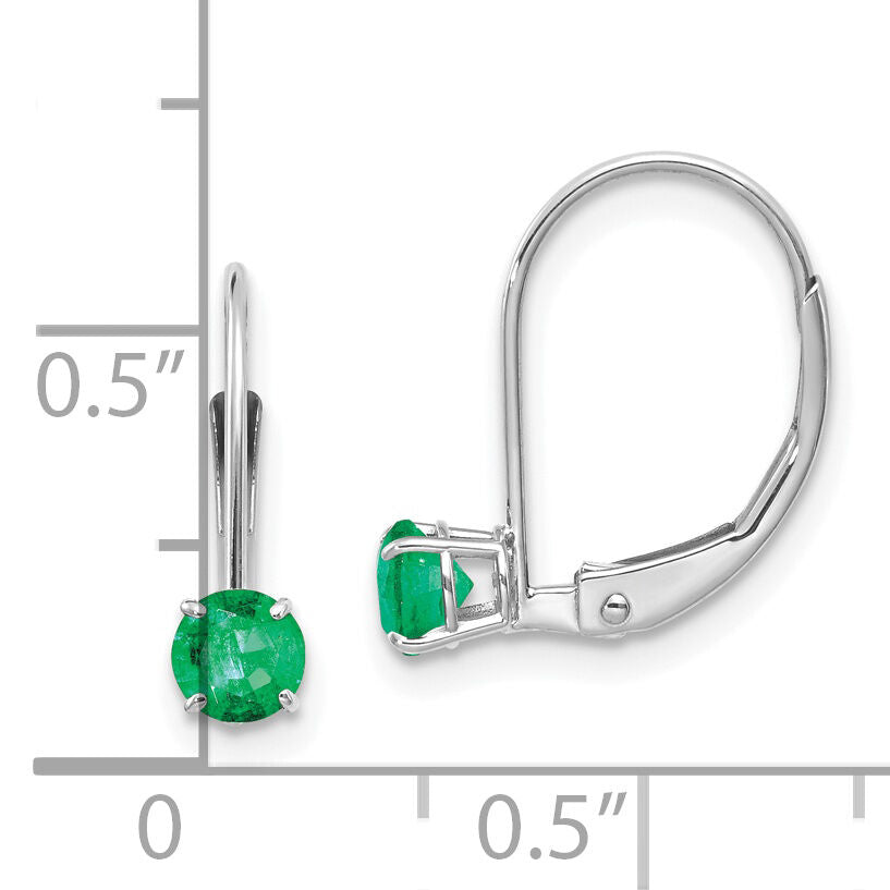 14k White Gold 4mm Round May/Emerald Leverback Earrings-XBE269