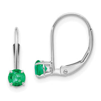14k White Gold 4mm Round May/Emerald Leverback Earrings-XBE269