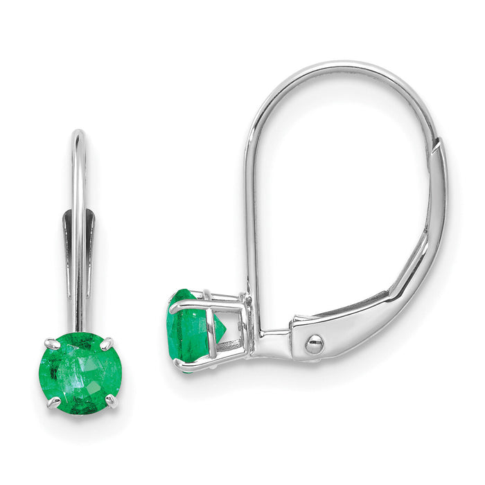 14k White Gold 4mm Round May/Emerald Leverback Earrings-XBE269