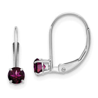 14k WG 4mm Round June/Rhodolite Leverback Earrings-XBE270