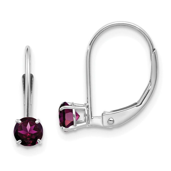 14k WG 4mm Round June/Rhodolite Leverback Earrings-XBE270