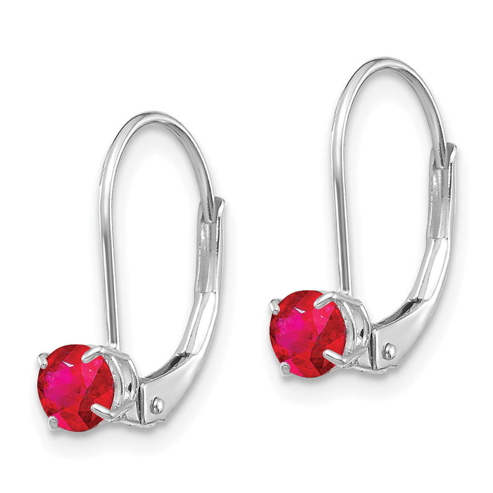 14k White Gold 4mm Round July/Ruby Leverback Earrings-XBE271