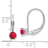 14k White Gold 4mm Round July/Ruby Leverback Earrings-XBE271