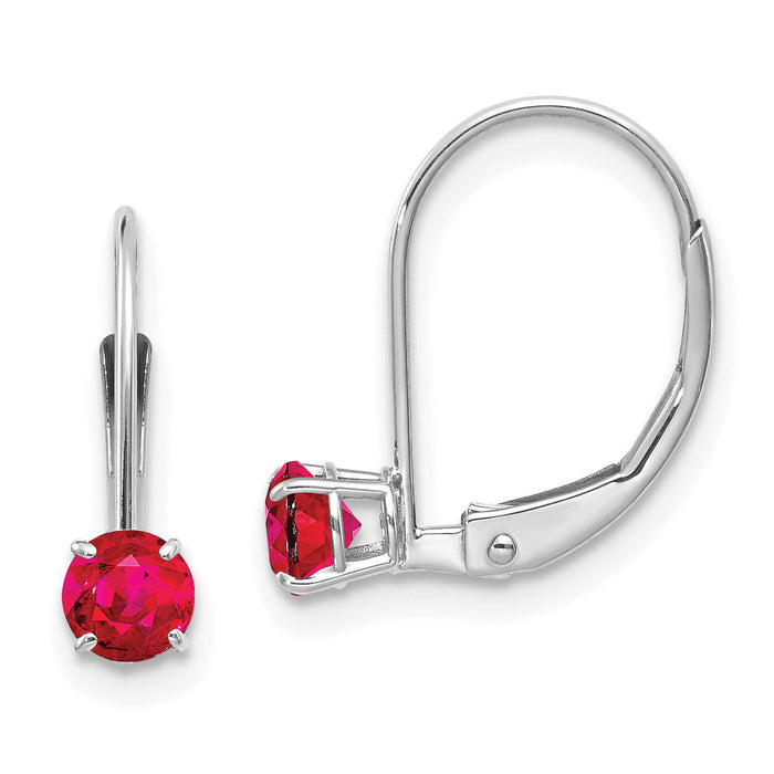 14k White Gold 4mm Round July/Ruby Leverback Earrings-XBE271
