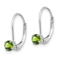 14k White Gold 4mm Round August/Peridot Leverback Earrings-XBE272