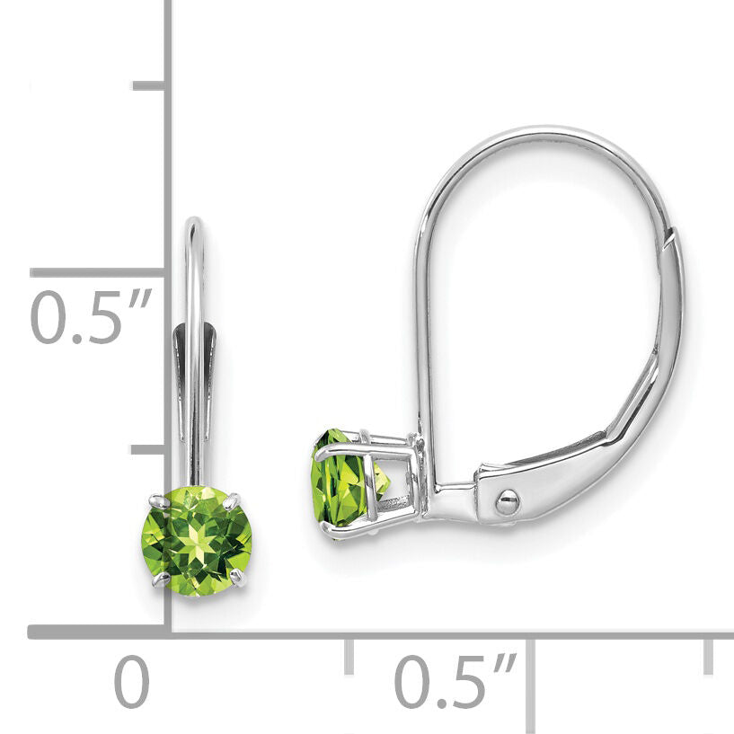 14k White Gold 4mm Round August/Peridot Leverback Earrings-XBE272