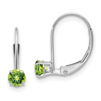 14k White Gold 4mm Round August/Peridot Leverback Earrings-XBE272