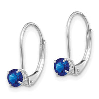 14k White Gold 4mm Round September/Sapphire Leverback Earrings-XBE273