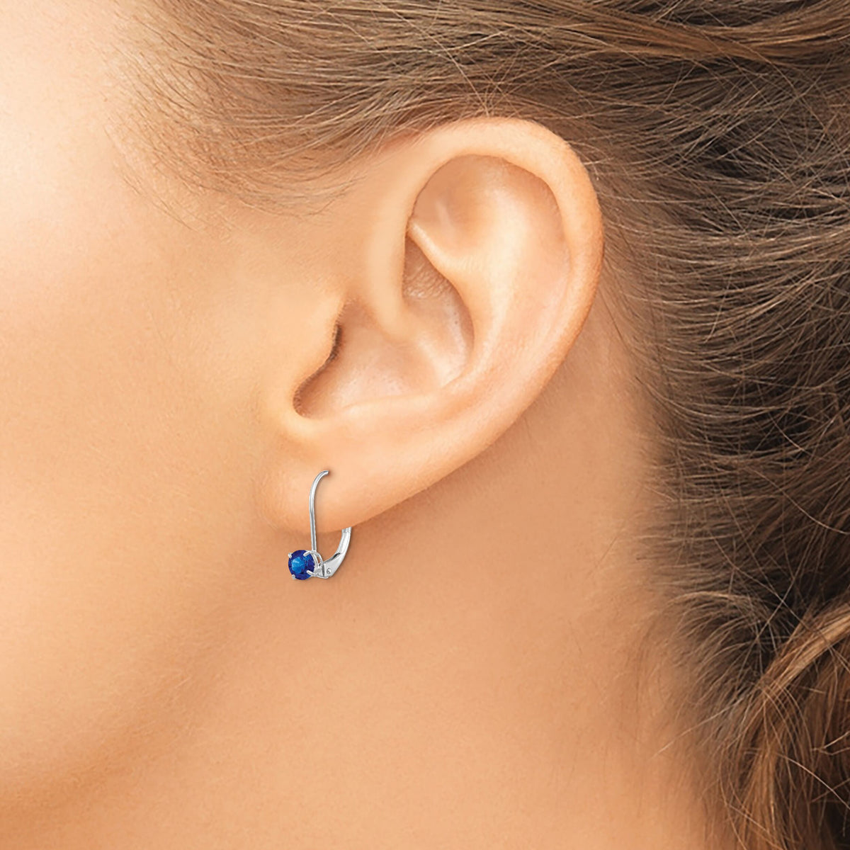 14k White Gold 4mm Round September/Sapphire Leverback Earrings-XBE273