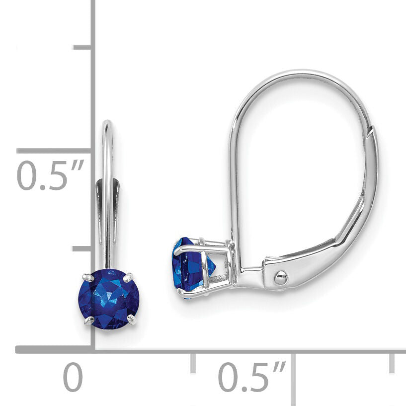 14k White Gold 4mm Round September/Sapphire Leverback Earrings-XBE273