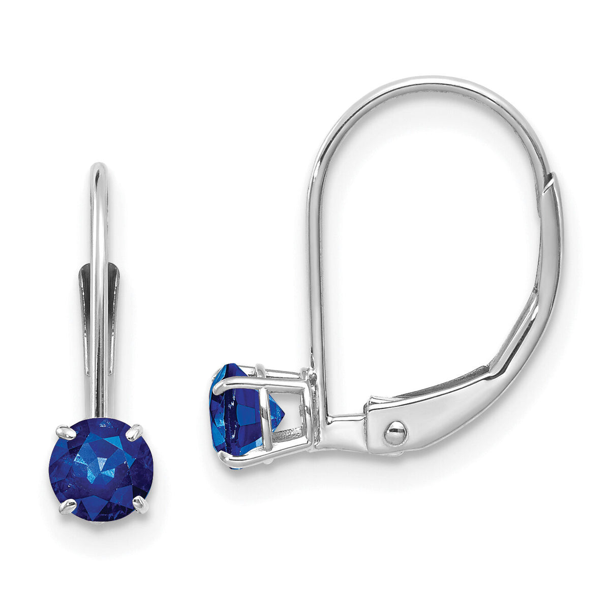 14k White Gold 4mm Round September/Sapphire Leverback Earrings-XBE273