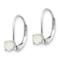 14k White Gold 4mm Round October/Opal Leverback Earrings-XBE274