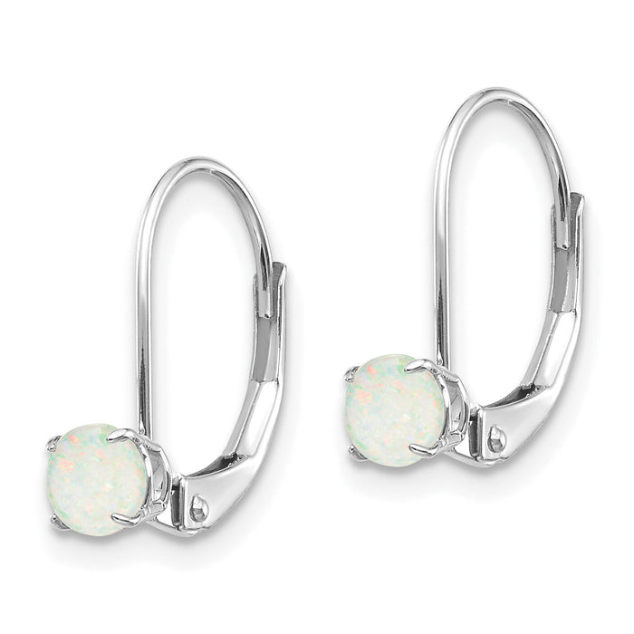 14k White Gold 4mm Round October/Opal Leverback Earrings-XBE274