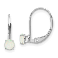 14k White Gold 4mm Round October/Opal Leverback Earrings-XBE274