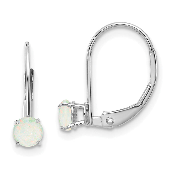 14k White Gold 4mm Round October/Opal Leverback Earrings-XBE274