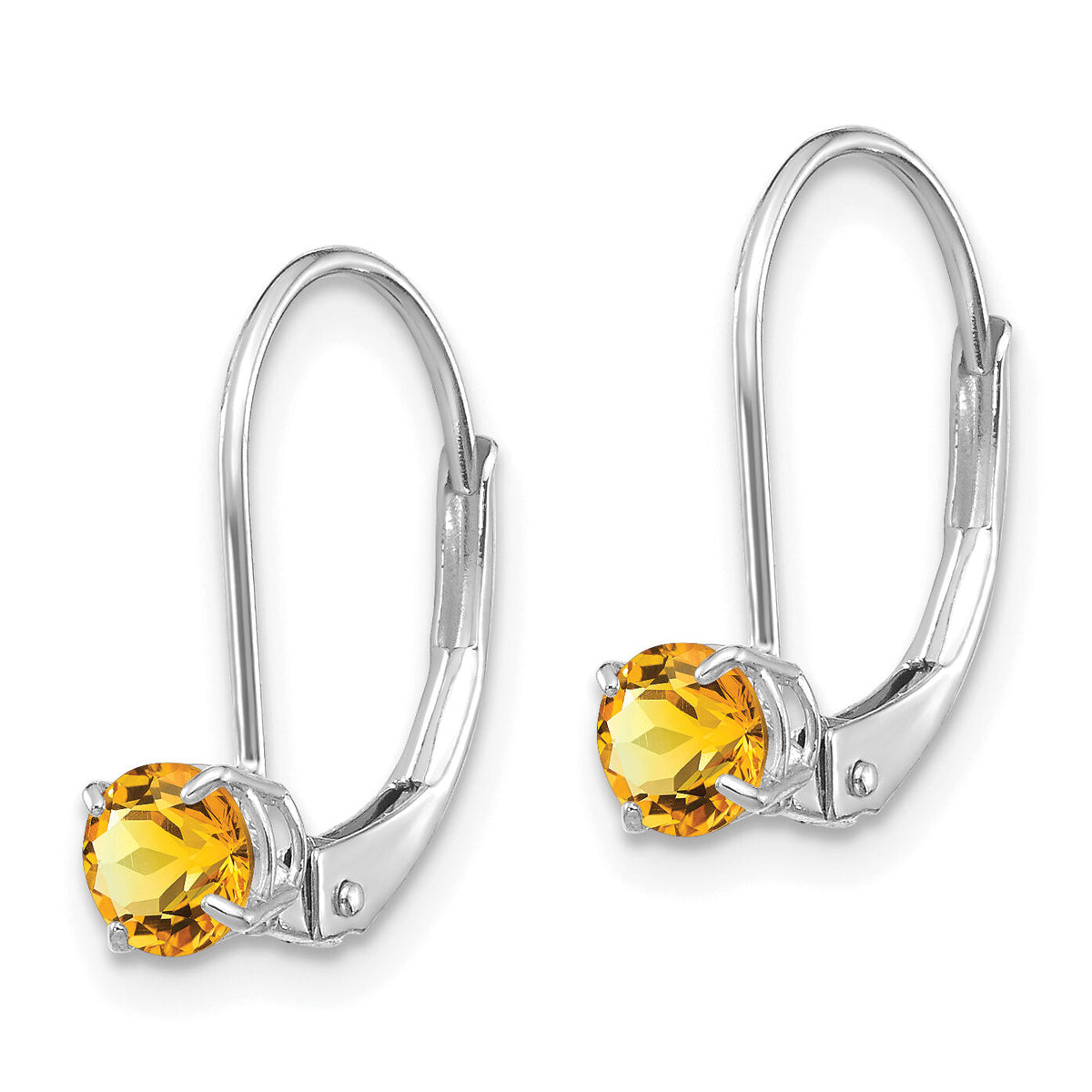 14k White Gold 4mm Round November/Citrine Leverback Earrings-XBE275