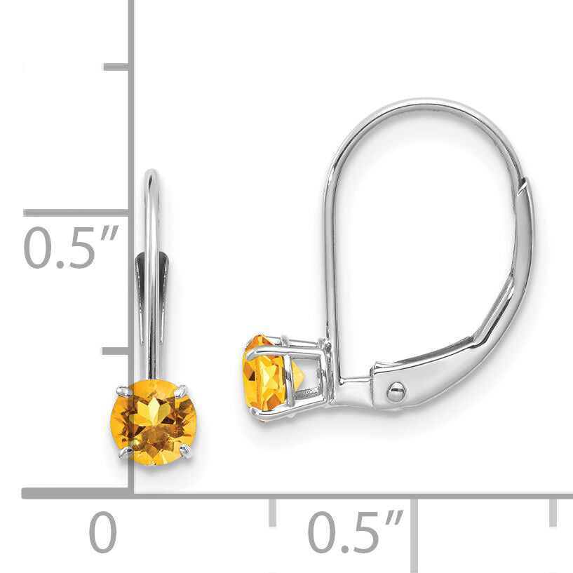 14k White Gold 4mm Round November/Citrine Leverback Earrings-XBE275