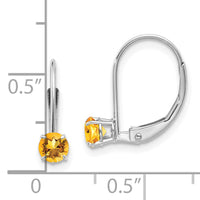 14k White Gold 4mm Round November/Citrine Leverback Earrings-XBE275