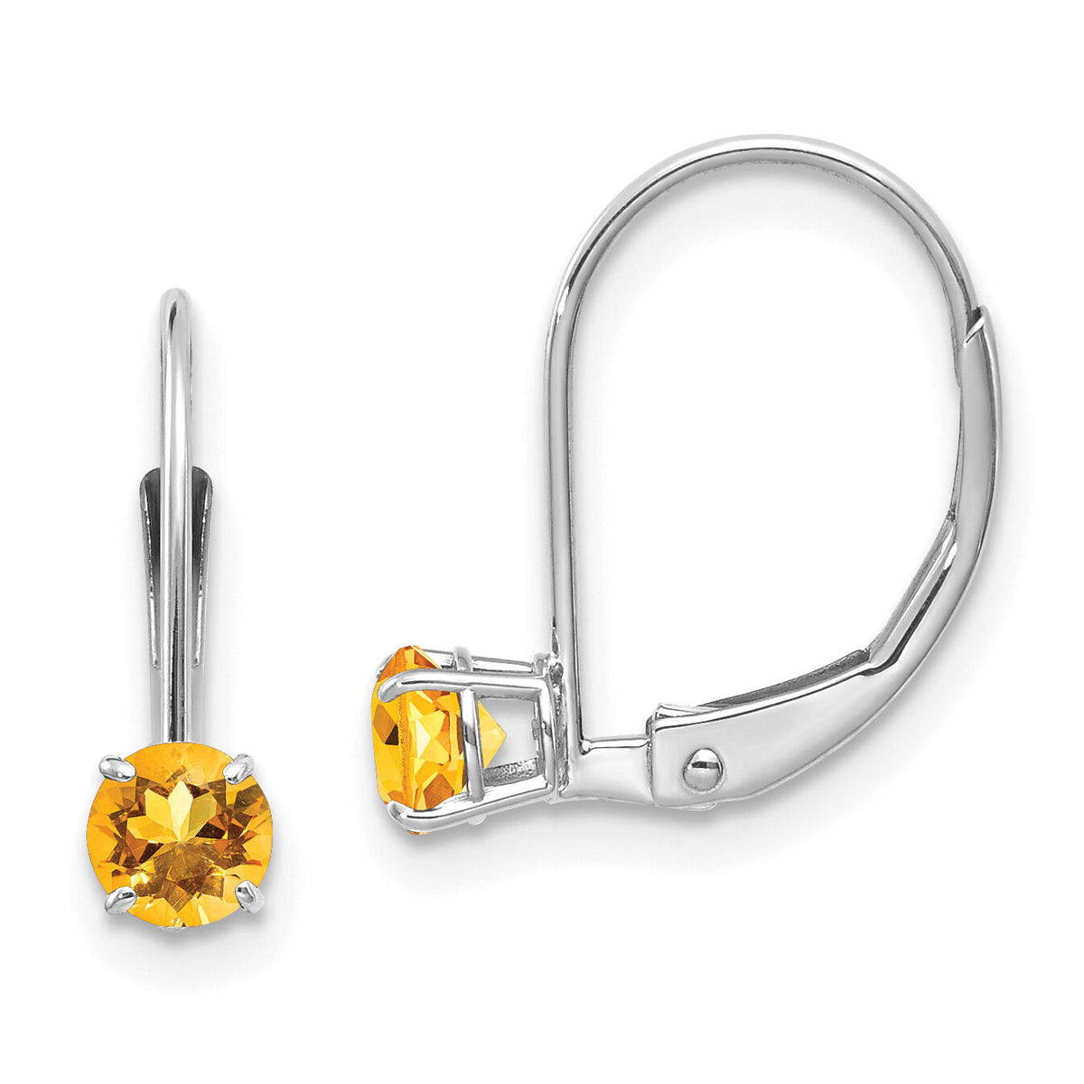 14k White Gold 4mm Round November/Citrine Leverback Earrings-XBE275
