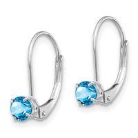 14k White Gold 4mm Round December/Blue Topaz Leverback Earrings-XBE276
