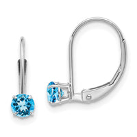 14k White Gold 4mm Round December/Blue Topaz Leverback Earrings-XBE276