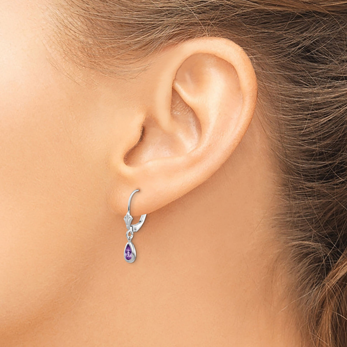 14k 6x4mm White Gold Amethys/February Earrings-XBE278