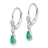 14k White Gold 6x4mm Emerald/May Earrings-XBE281