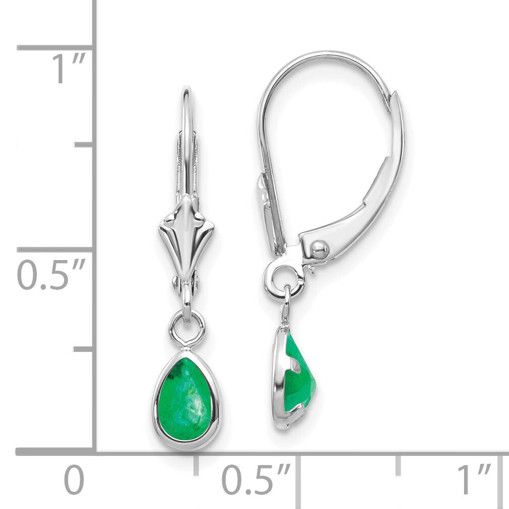 14k White Gold 6x4mm Emerald/May Earrings-XBE281