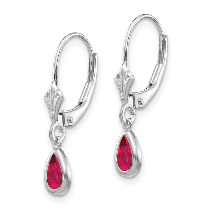 14k White Gold 6x4mm July/Ruby Earrings-XBE283