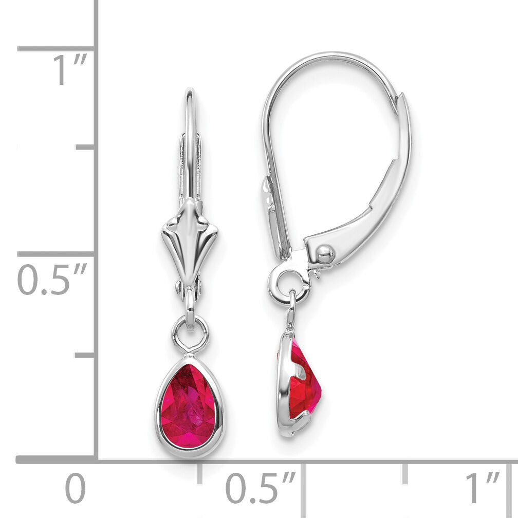14k White Gold 6x4mm July/Ruby Earrings-XBE283