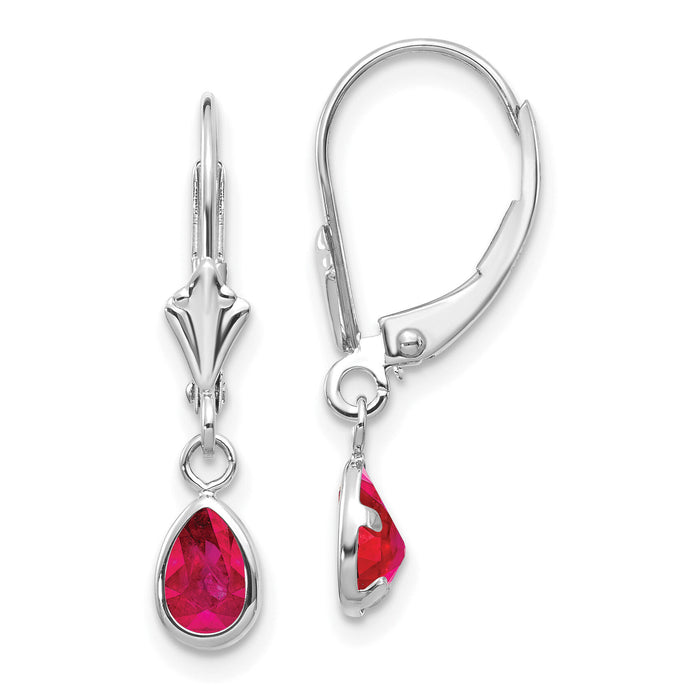 14k White Gold 6x4mm July/Ruby Earrings-XBE283