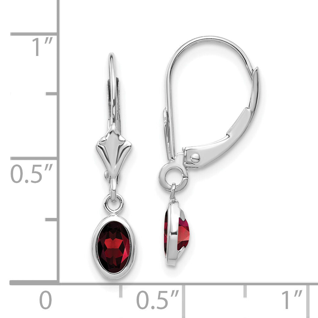 14k White Gold 6x4 Oval Garnet/January Earrings-XBE289