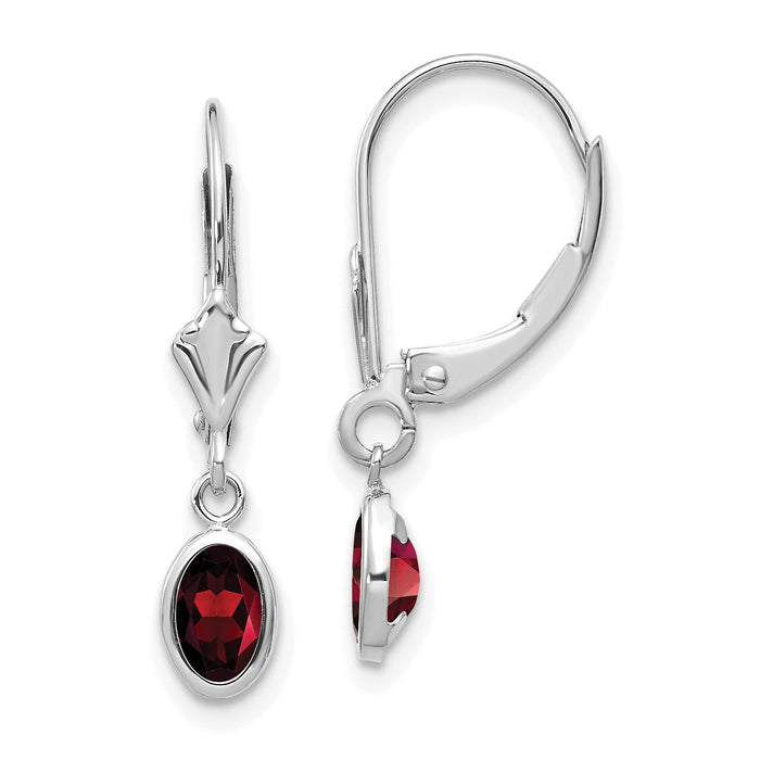 14k White Gold 6x4 Oval Garnet/January Earrings-XBE289