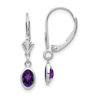 14k White Gold 6x4mm Oval Amethyst/February Earrings-XBE290