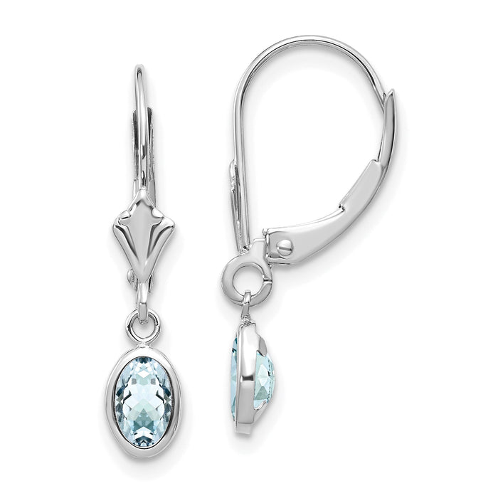 14k White Gold 6x4mm Oval Aquamarine/March Earrings-XBE291