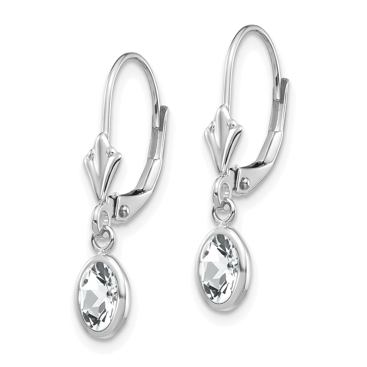14k WG 6x4 Oval Bezel April/White Topaz Leverback Earrings-XBE292