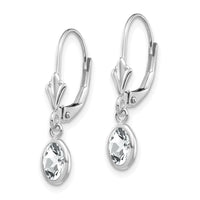 14k WG 6x4 Oval Bezel April/White Topaz Leverback Earrings-XBE292