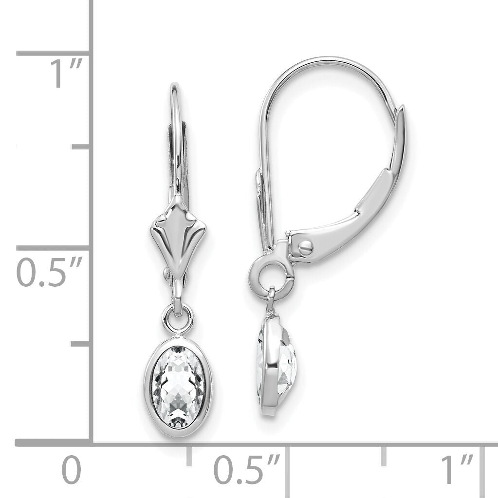 14k WG 6x4 Oval Bezel April/White Topaz Leverback Earrings-XBE292