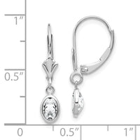 14k WG 6x4 Oval Bezel April/White Topaz Leverback Earrings-XBE292