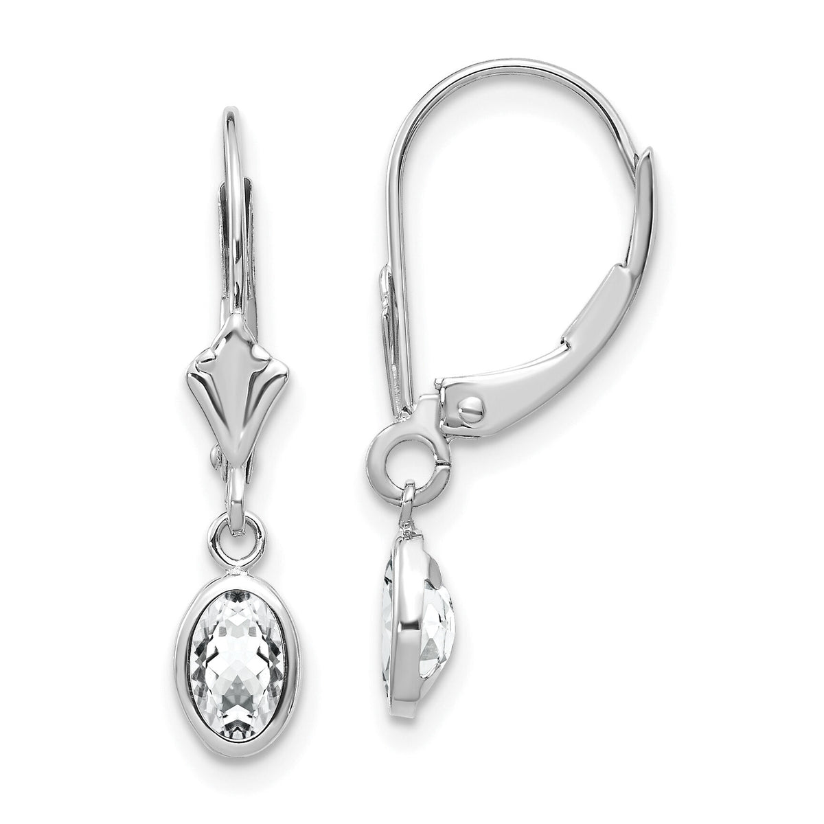 14k WG 6x4 Oval Bezel April/White Topaz Leverback Earrings-XBE292