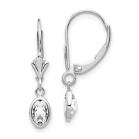 14k WG 6x4 Oval Bezel April/White Topaz Leverback Earrings-XBE292