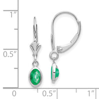 14k White Gold 6x4 Oval Bezel May/Emerald Leverback Earrings-XBE293